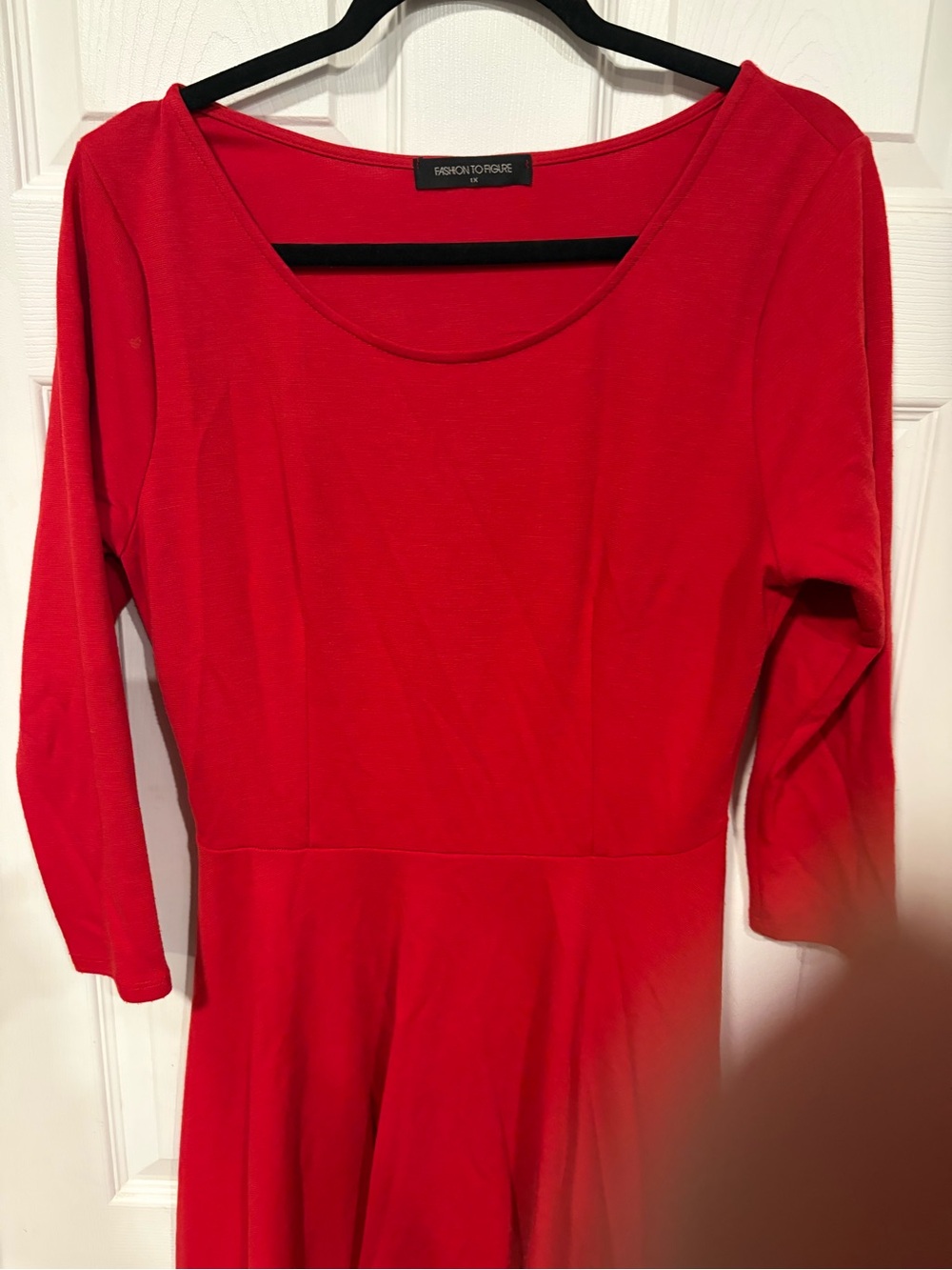 Fashion to Figure Bright Red Scoop-Neck Long Sleeve Fit & Flare Dress